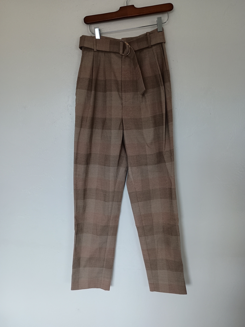 Acler Chelsea Pant In Check - Plaid High-Waist Straight-Leg Pants Belt Pockets - Picture 2 of 14